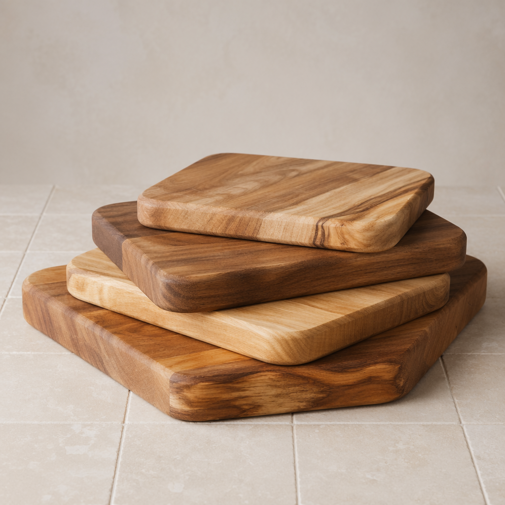 Boards on a cookshop shelf